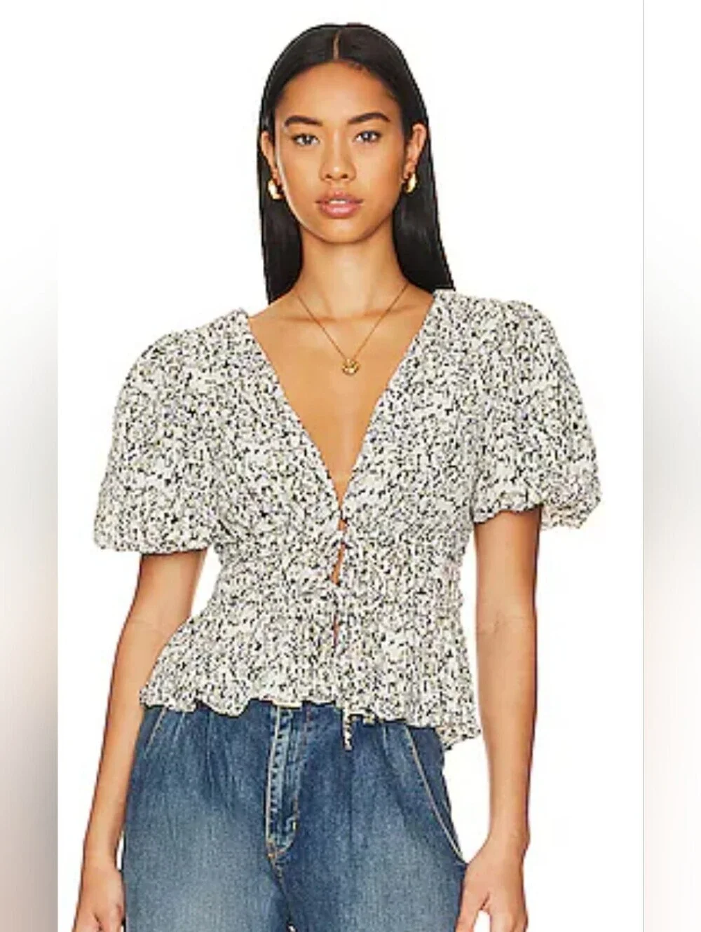 ASTR The Label Floral Tie Front Blouse Large